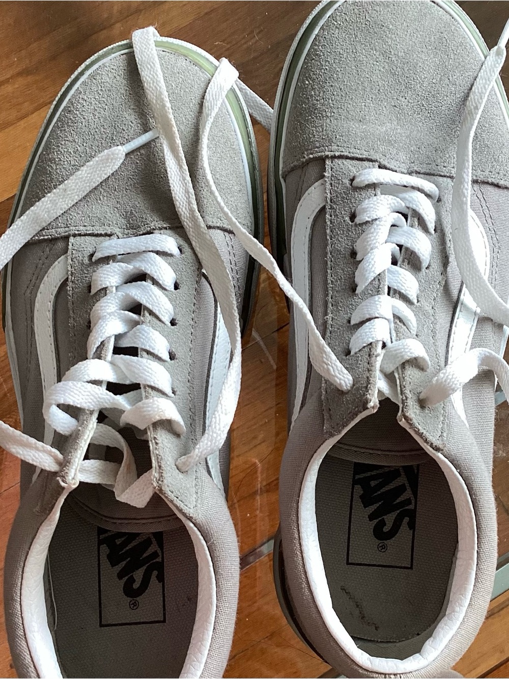 Vans Low-Top Suede Sneakers in Light Gray, White and Olive